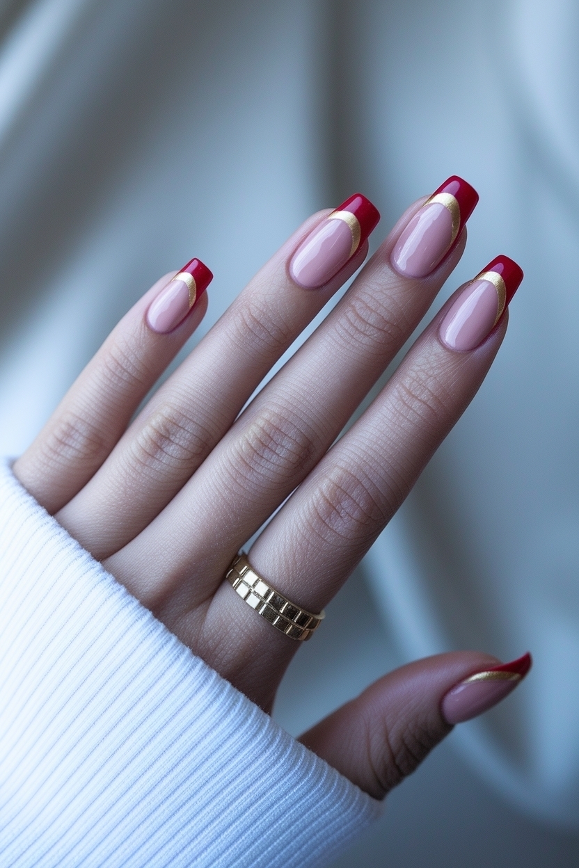 Stunning Red and Gold French Tip Nails for Every Event outfit idea