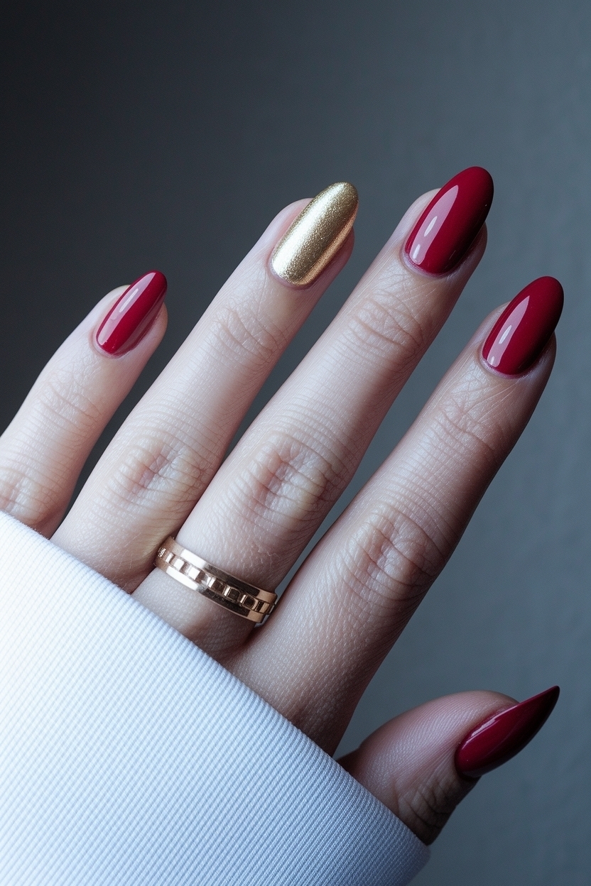 Classy Red and Gold Nail Designs for Elegant Events outfit idea