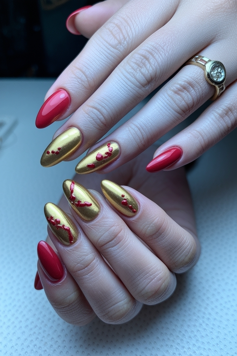 Stunning Red and Gold Nail Designs for Any Occasion outfit idea