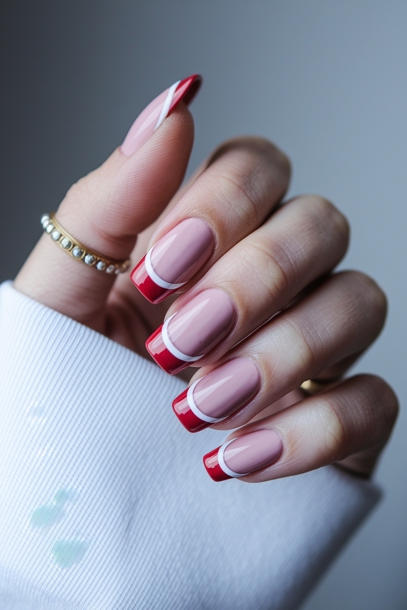Red and White French Tip Nails: Classic Contrast outfit idea
