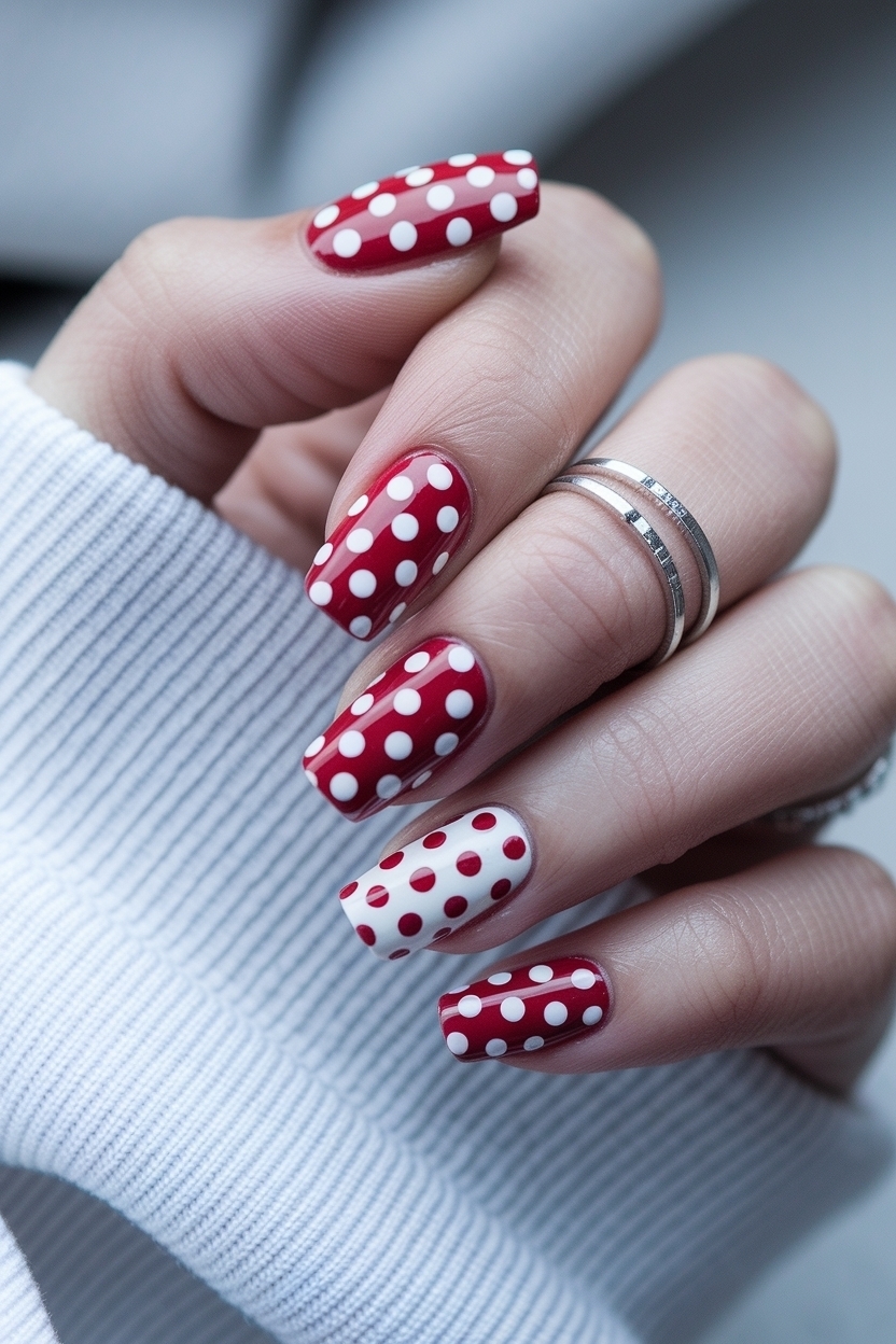 Fun Red and White Polka Dot Nails for a Playful Touch outfit idea