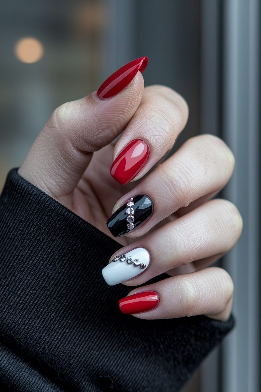 Red Black and White Nails Design: A Stylish Contrast outfit idea