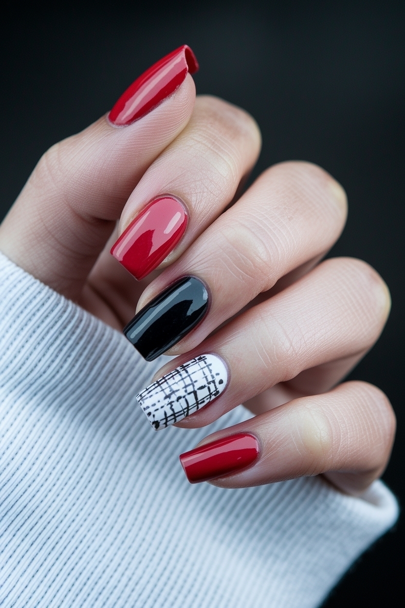 Red Black and White Nails: A Classic Color Combo outfit idea