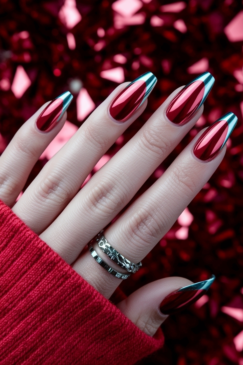 Bold Red Chrome French Tip Nails for a Statement Look outfit idea