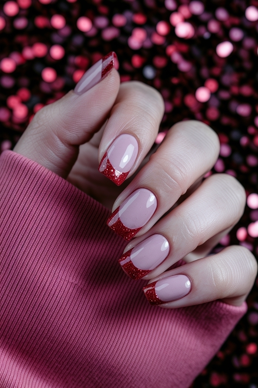 Dazzling Red Glitter French Tip Nails to Stand Out outfit idea