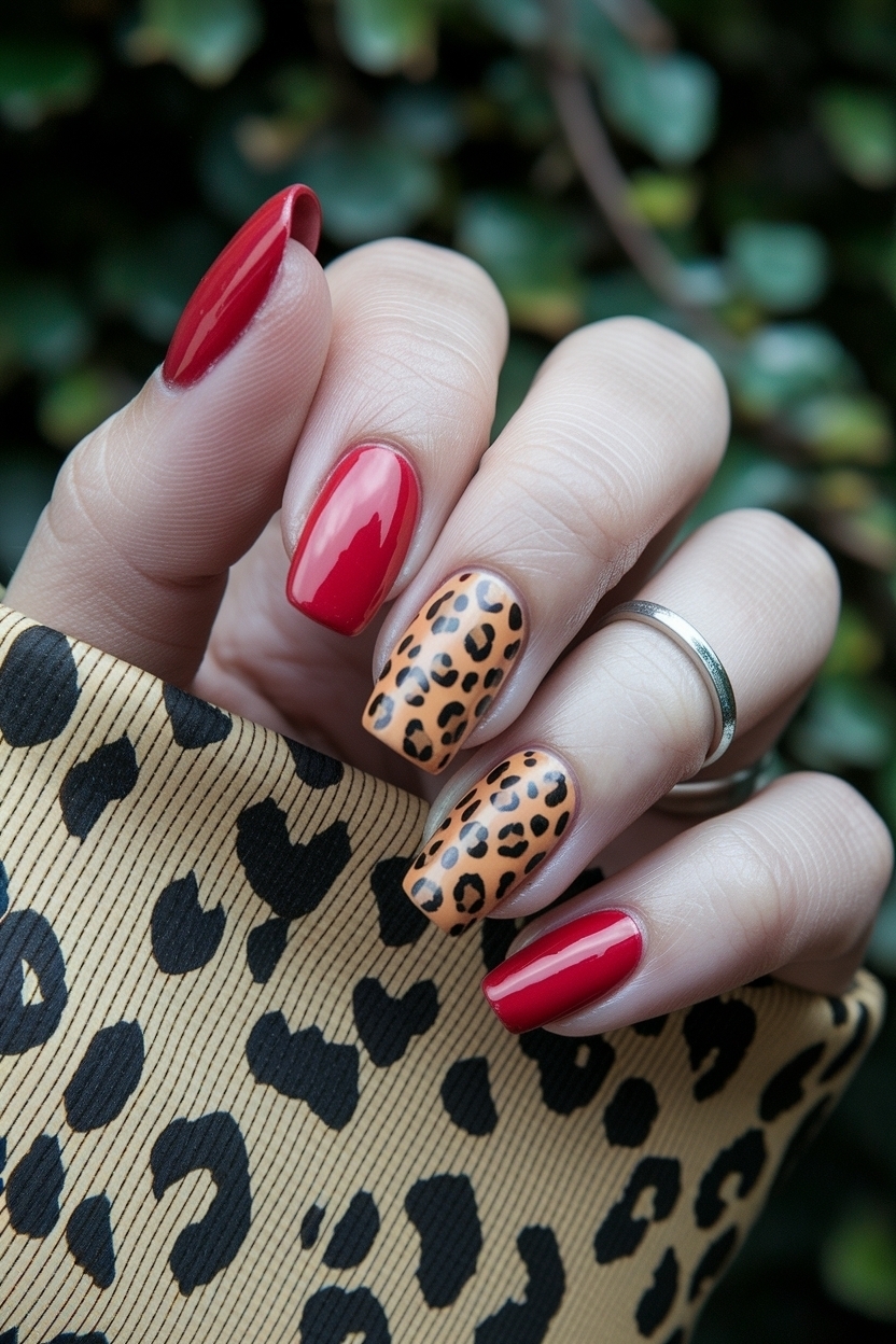 Wild Red Nails with Cheetah Print for a Fun Twist outfit idea