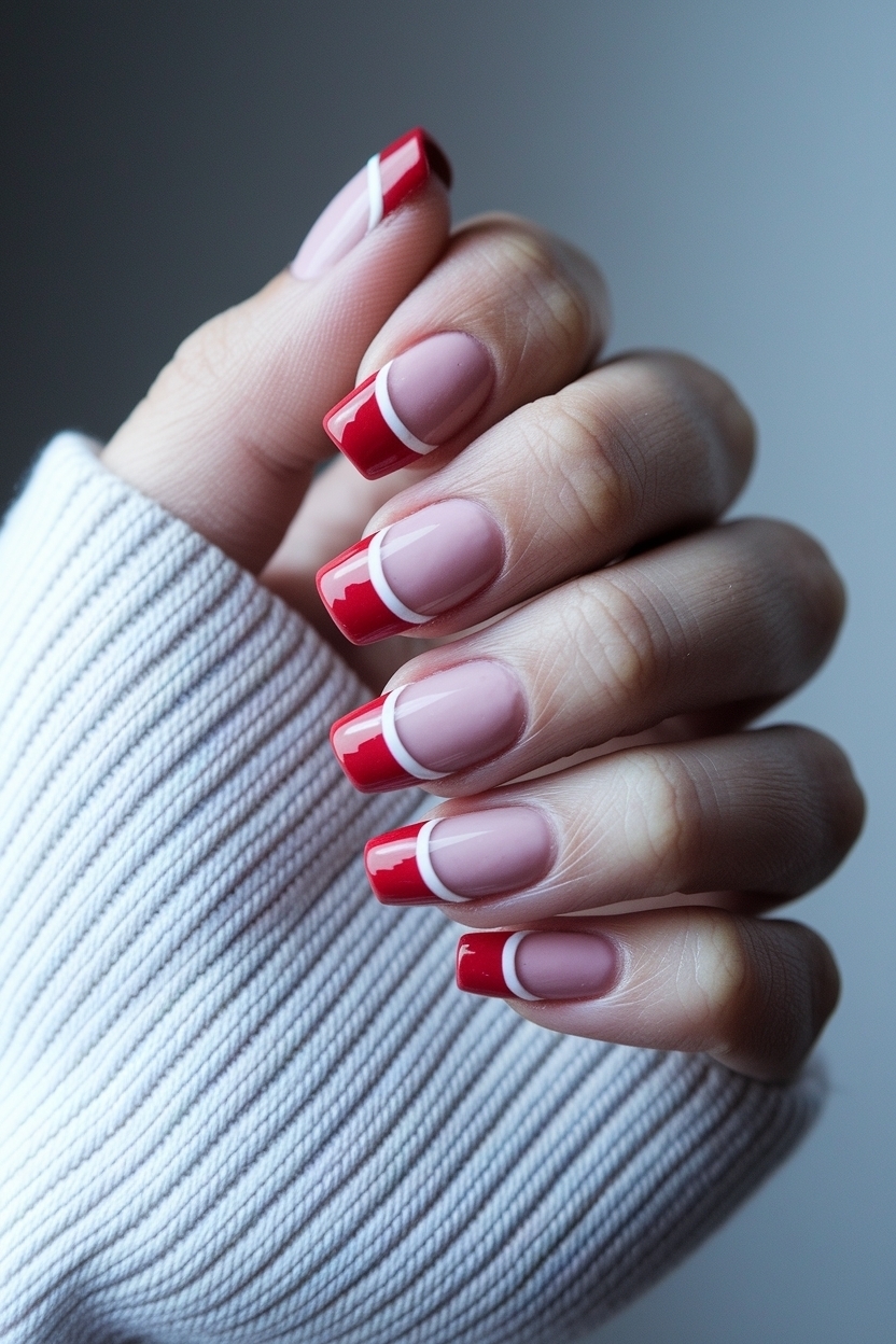 Elegant Red Nails with French Tip for a Classic Style outfit idea
