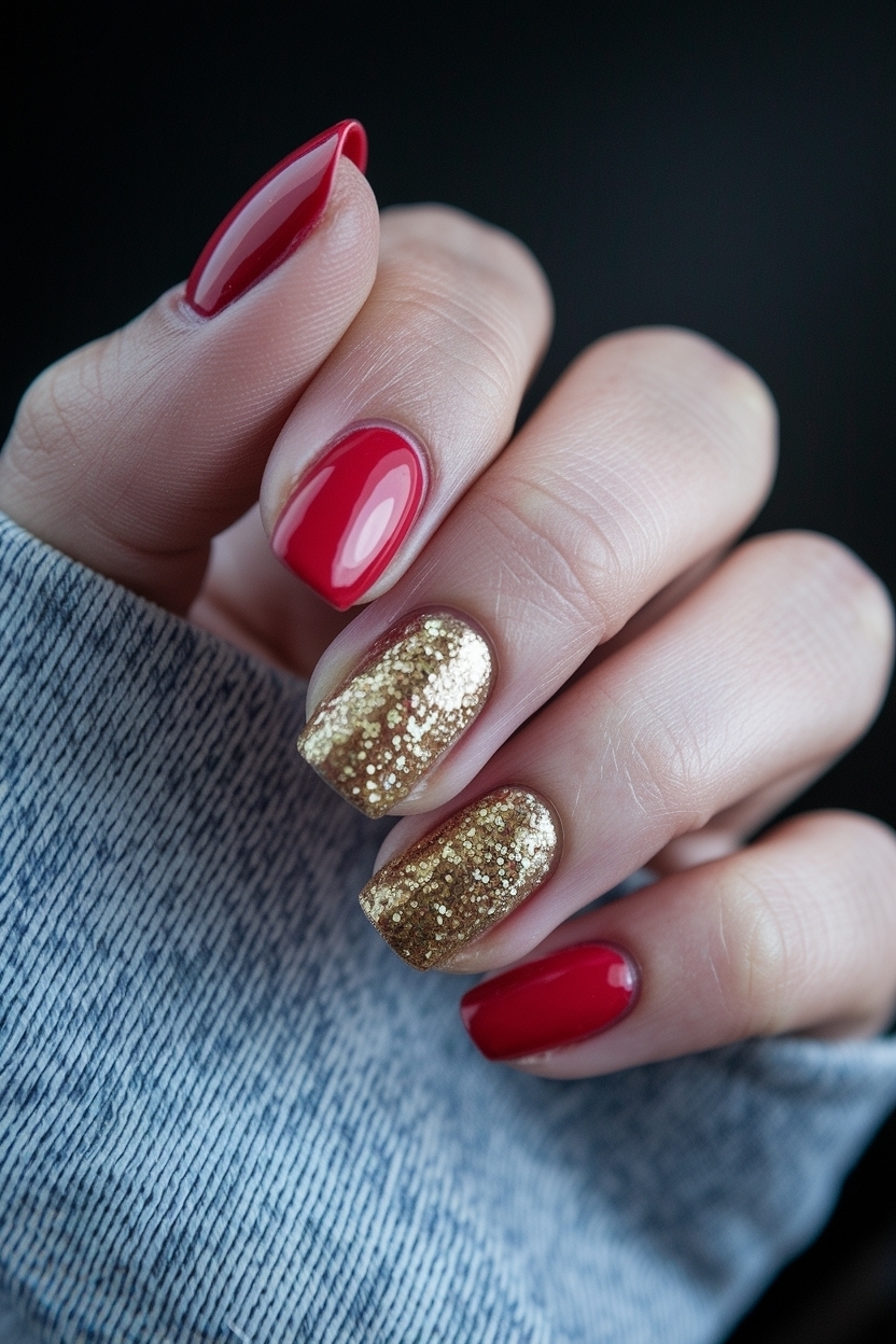 Red Nails with Gold Glitter: Stunning Designs to Try outfit idea