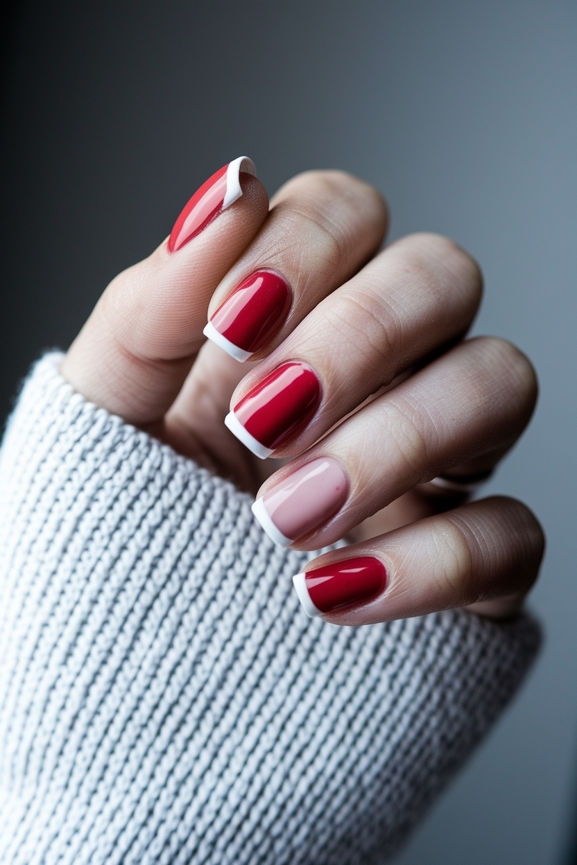 Red Nails with White French Tip: Timeless Glamour outfit idea