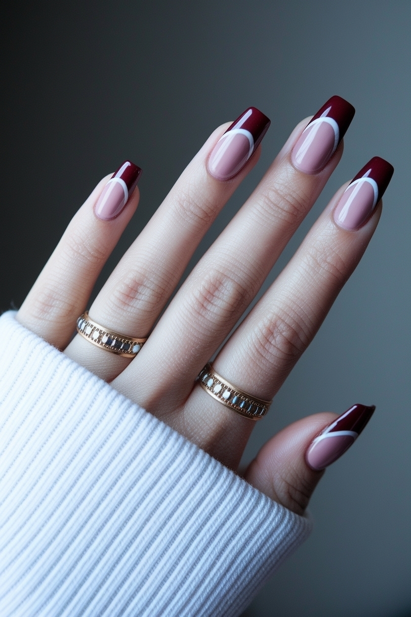 Red Wine French Tip Nails: Sophisticated Nail Art outfit idea