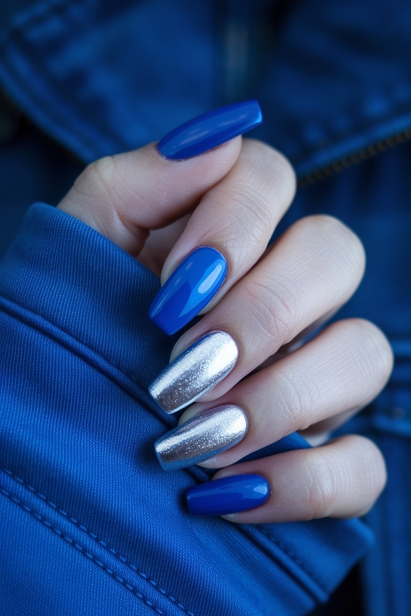 Royal Blue and Silver Nails for a Stunning Look outfit idea
