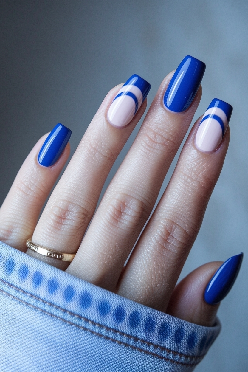 Bold Royal Blue Nails French Tips to Stand Out outfit idea