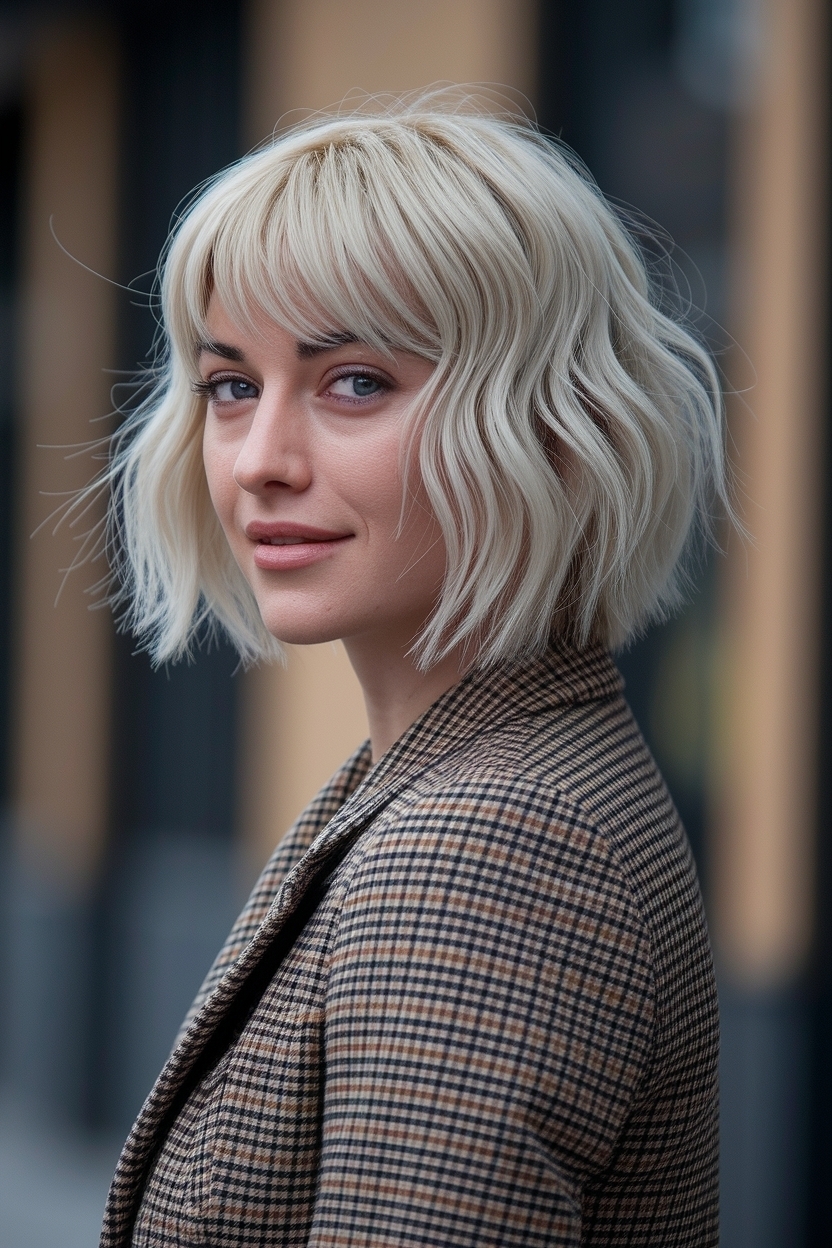 Short Blonde Hair with Bangs for a Round Face outfit idea