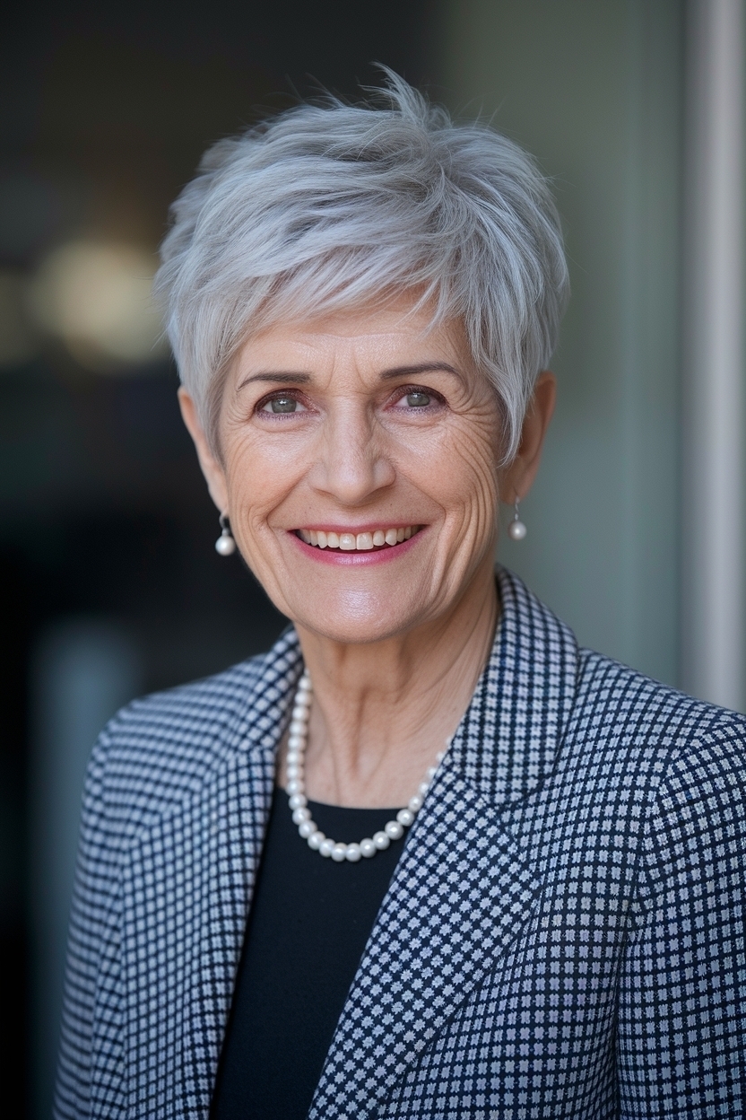 Short Hairstyle Women Over 70 Grey Hair: Stylish Choices outfit idea