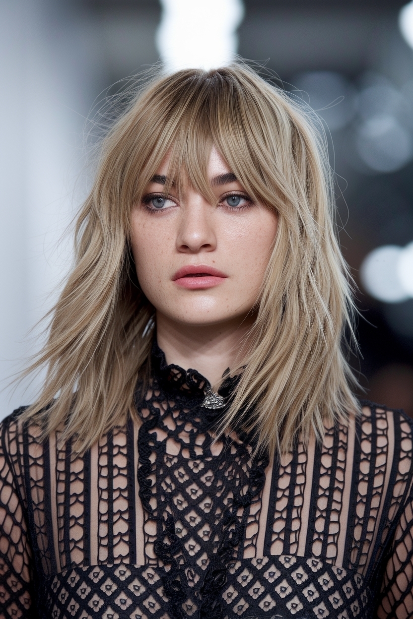 Shoulder Length Hair with Layers and Curtain Bangs Trends outfit idea