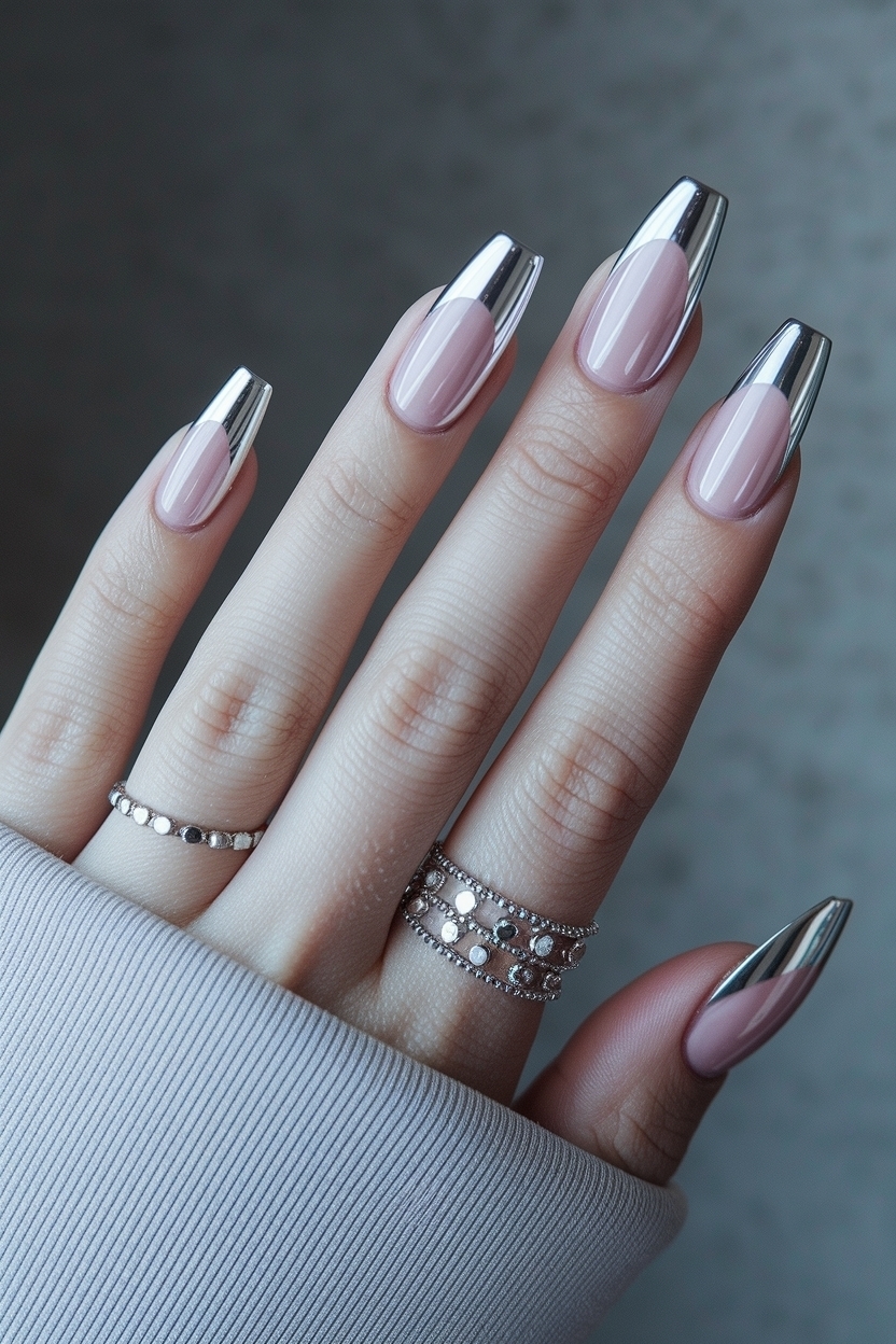 Sleek Silver Chrome French Tip Nails for Modern Elegance outfit idea