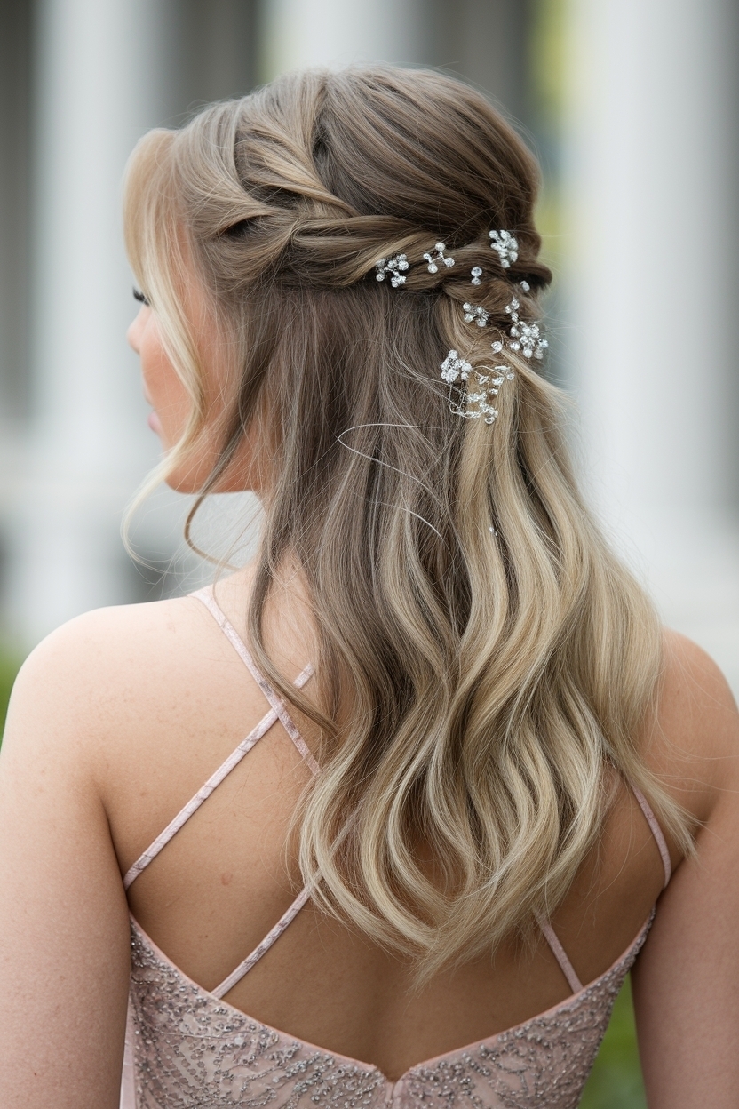 Simple Half Up Half Down Hairstyles Prom Night Ready outfit idea
