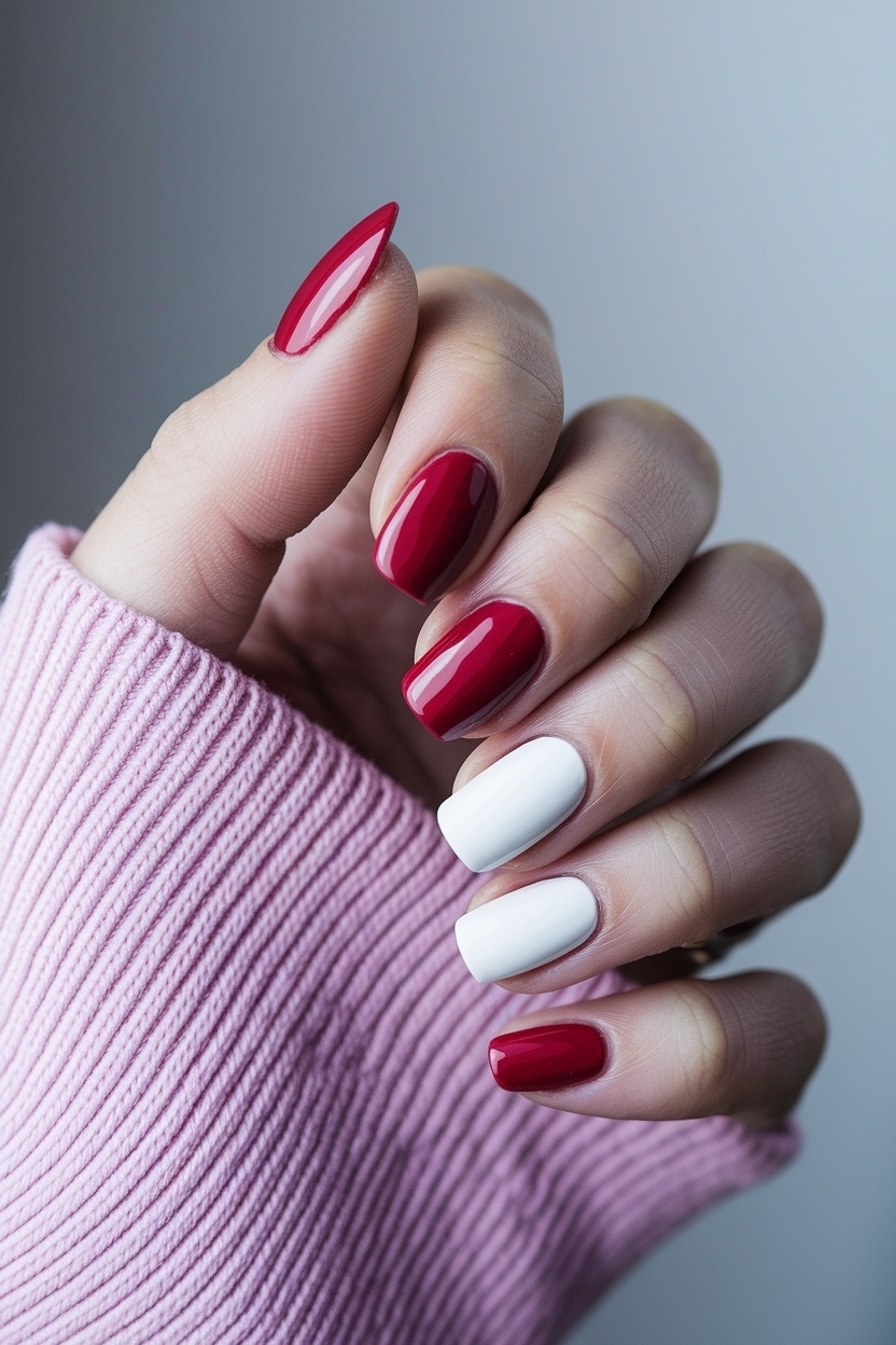 Trendy Simple Red and White Nails for Effortless Beauty outfit idea