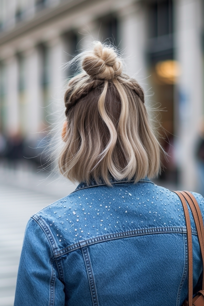 Fun Space Buns Half Up Half Down Short Hair Styles outfit idea