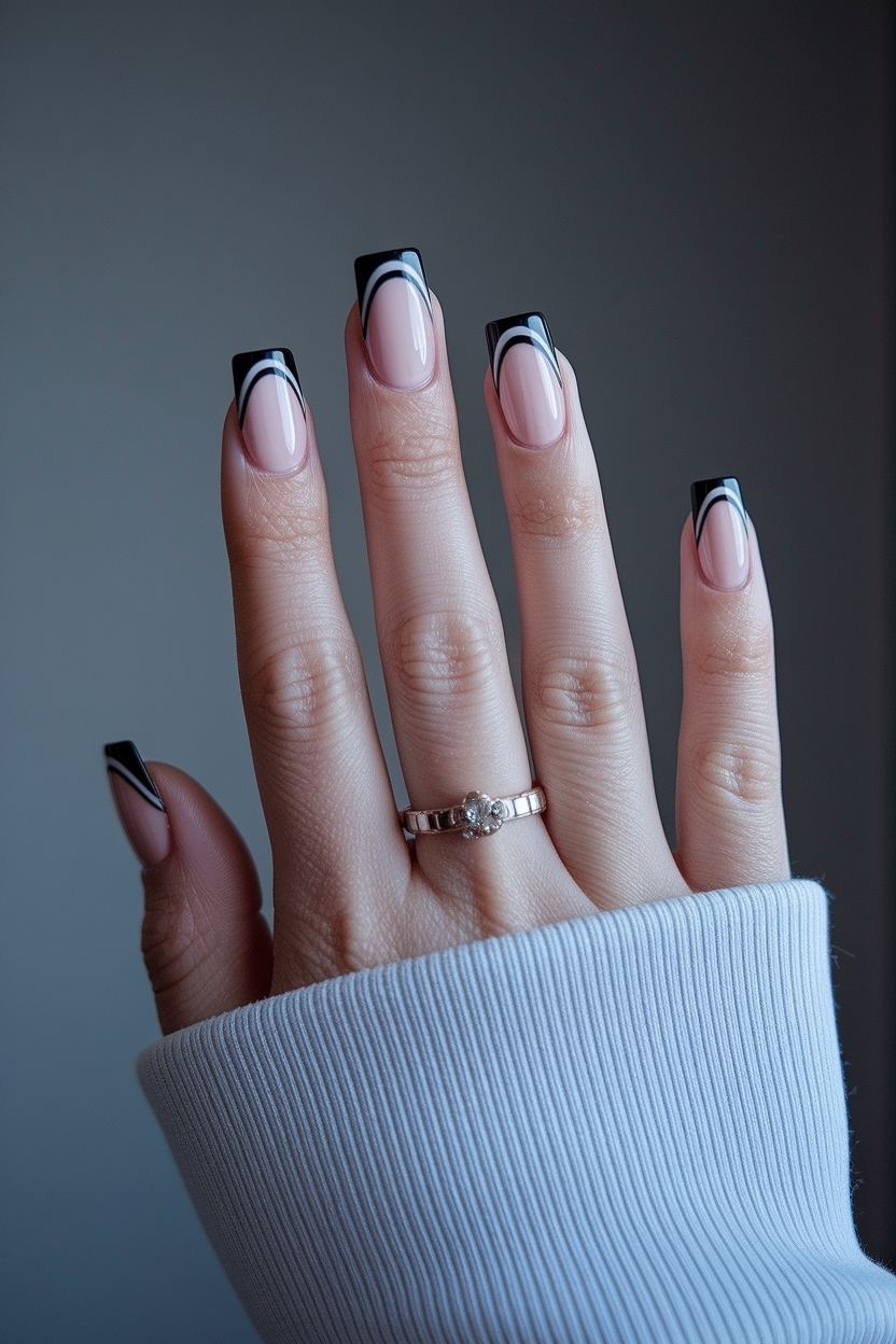 Square Black French Tip Nails: Bold and Beautiful outfit idea
