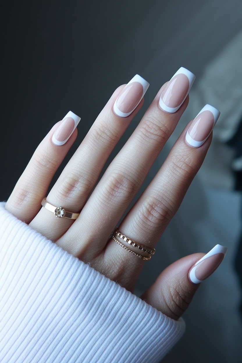 Square White French Tip Nails: Modern and Sleek outfit idea