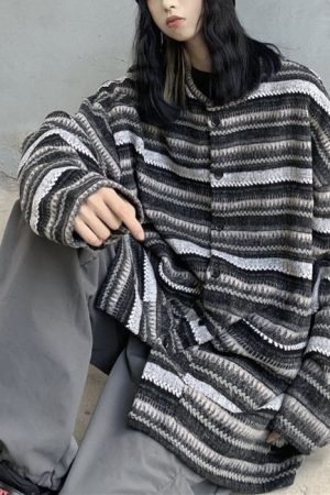Style Core Aesthetics, New Style Trends - 80's Grandma Striped Cardigan Sweater