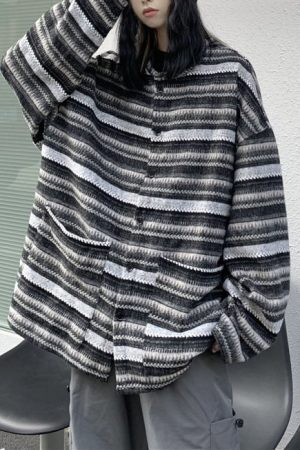 Style Core Aesthetics, New Style Trends - 80's Grandma Striped Cardigan Sweater