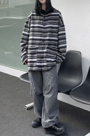 Style Core Aesthetics, New Style Trends - 80's Grandma Striped Cardigan Sweater