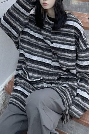 Style Core Aesthetics, New Style Trends - 80's Grandma Striped Cardigan Sweater