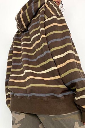 Style Core Aesthetics, New Style Trends - 90s Striped Zip Up Hoodie