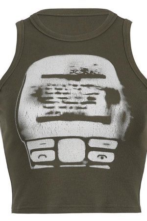 Style Core Aesthetics, New Style Trends - Abstract Print Rib Crop Tank Top