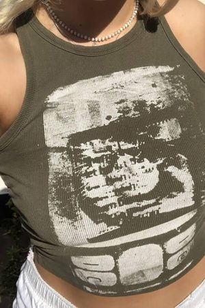 Style Core Aesthetics, New Style Trends - Abstract Print Rib Crop Tank Top