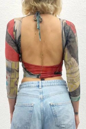 Style Core Aesthetics, New Style Trends - Abstract Woman Backless Crop Top