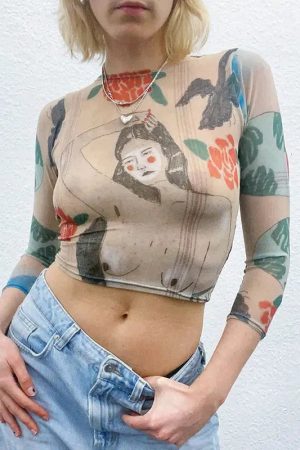 Style Core Aesthetics, New Style Trends - Abstract Woman Backless Crop Top