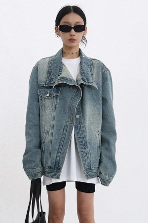 Style Core Aesthetics, New Style Trends - Acubi Asymmetrical Denim Jacket
