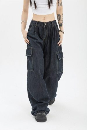 Style Core Aesthetics, New Style Trends - Acubi Dark Wash Cargo Jeans