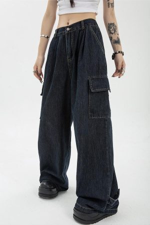 Style Core Aesthetics, New Style Trends - Acubi Dark Wash Cargo Jeans