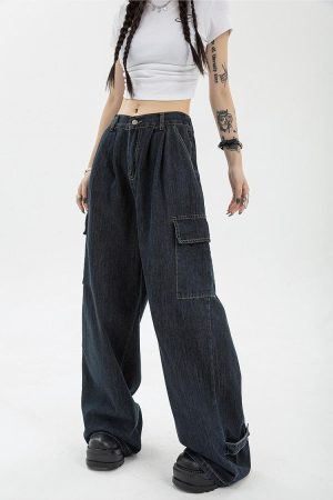 Style Core Aesthetics, New Style Trends - Acubi Dark Wash Cargo Jeans