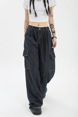 Style Core Aesthetics, New Style Trends - Acubi Dark Wash Cargo Jeans