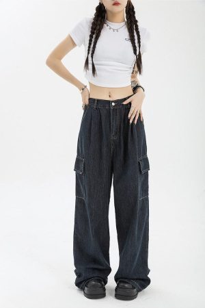 Style Core Aesthetics, New Style Trends - Acubi Dark Wash Cargo Jeans