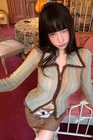 Style Core Aesthetics, New Style Trends - Acubi Fluffy Double Zip-Up Cardigan