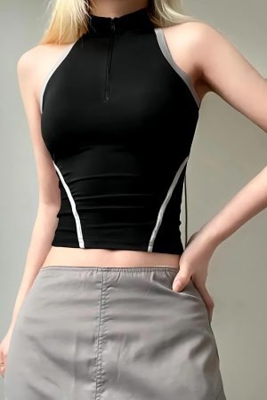 Style Core Aesthetics, New Style Trends - Acubi Open Back Zip-Up Top