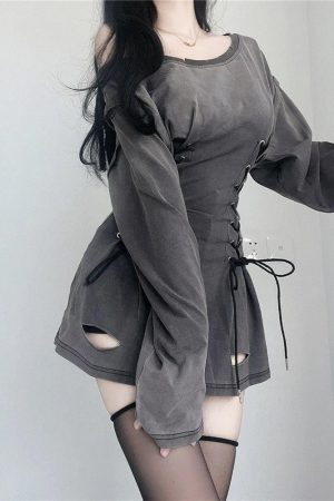 Style Core Aesthetics, New Style Trends - Acubi Smoke Lace Up Mini Dress