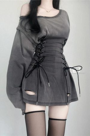 Style Core Aesthetics, New Style Trends - Acubi Smoke Lace Up Mini Dress