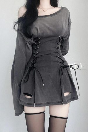 Style Core Aesthetics, New Style Trends - Acubi Smoke Lace Up Mini Dress