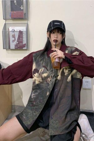 Style Core Aesthetics, New Style Trends - Angel Print Long Sleeve Shirt