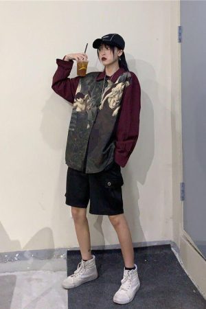 Style Core Aesthetics, New Style Trends - Angel Print Long Sleeve Shirt