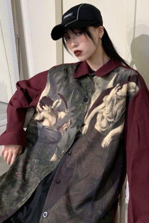 Style Core Aesthetics, New Style Trends - Angel Print Long Sleeve Shirt