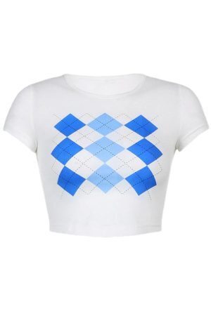 Style Core Aesthetics, New Style Trends - Argyle Pattern Crop Top