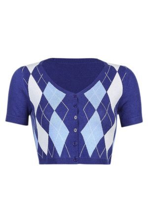 Style Core Aesthetics, New Style Trends - Argyle Pattern Knit Top